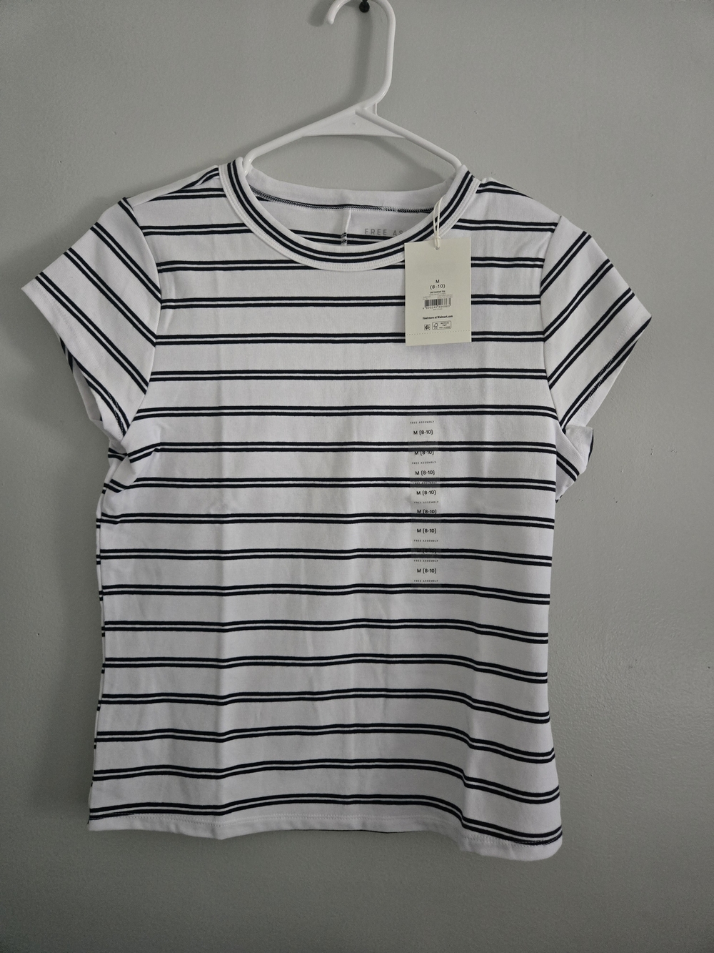 Women’s White and Black Stripe Crewneck Tee
